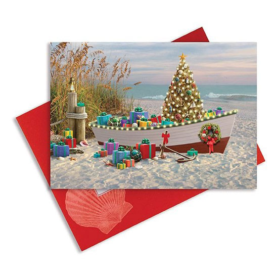 NAUTICAL NOEL EMBELLISHED CHRISTMAS CARDS 16 COUNT WITH ENVELOPES