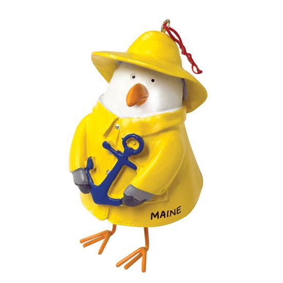MAINE SEAGULL IN SLICKER RESIN ORNAMENT