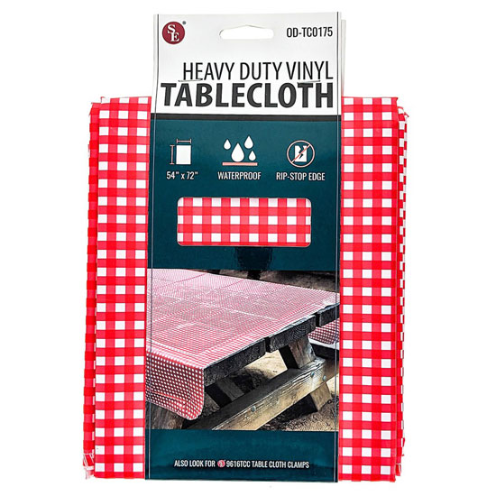 SONA ENTERPRISES WATERPROOF RED CHECKERED VINYL TABLECLOTH 54" X 72"