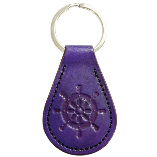 HANDMADE LEATHER KEYCHAIN SHIP WHEEL DESIGN PURPLE