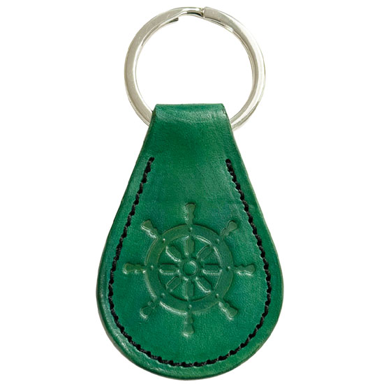 HANDMADE LEATHER KEYCHAIN SHIP WHEEL DESIGN GREEN