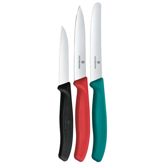 VICTORINOX CLASSIC PARING KNIFE SET OF 3 BLACK, RED & GREEN