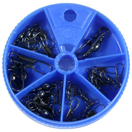 EAGLE CLAW BARREL SWIVEL W/ 20 ASSORTED INTERLOCK SNAPS