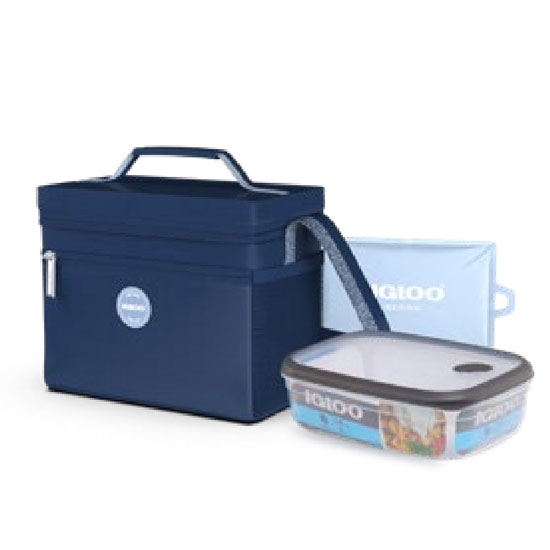 IGLOO&REG MIDNIGHT BLUE 9 CAN LUNCH SQUARE W/ PACK-INS