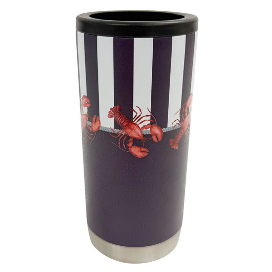 CARSON STRIPES & LOBSTERS STAINLESS STEEL SLIM CAN KOOZIE