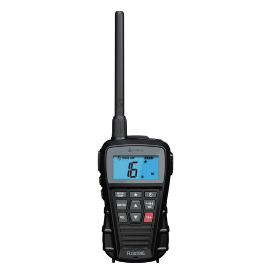 COBRA&REG BLUEBOUND 150 BLACK FOATING VHF HANDHELD RADIO