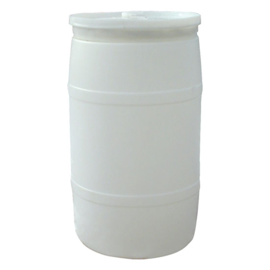 REPURPOSED 30 GAL PLASTIC BARREL W/ NON-REMOVABLE COVER