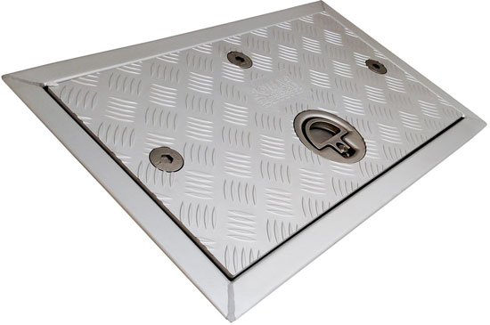 BOMAR 36.5"X24.5" TREAD PLATE HATCH W/LOCKING HINGES & LIFT ASSIST SHOCK