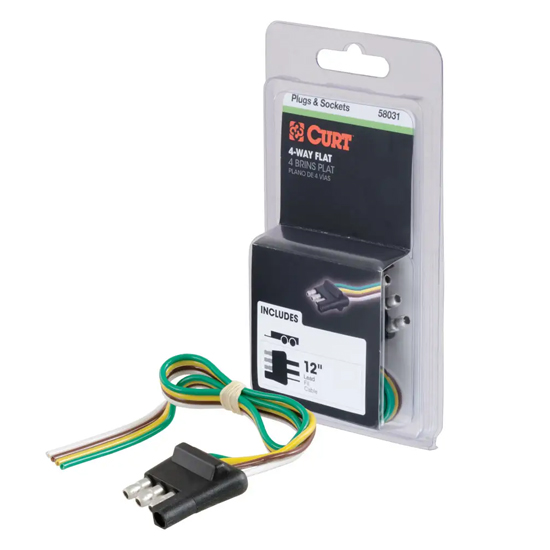 CURT 4-WAY FLAT TRAILER CONNECTOR PLUG W/ 12" WIRES
