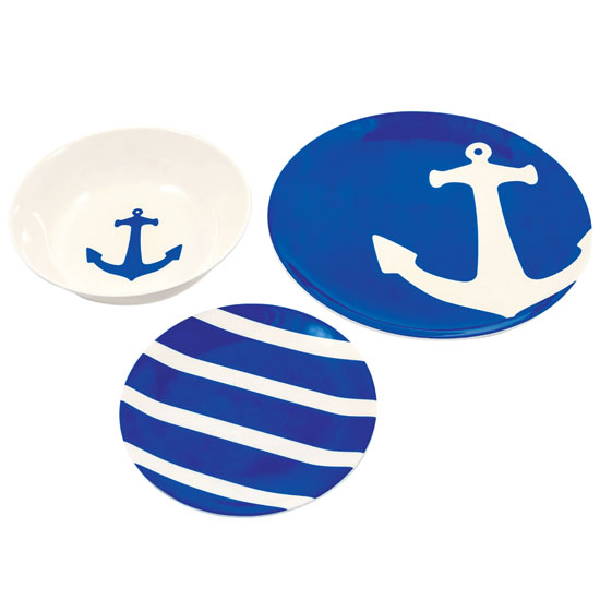 CAMCO NAUTICAL MELAMINE 12 PIECE DINNERWARE SET