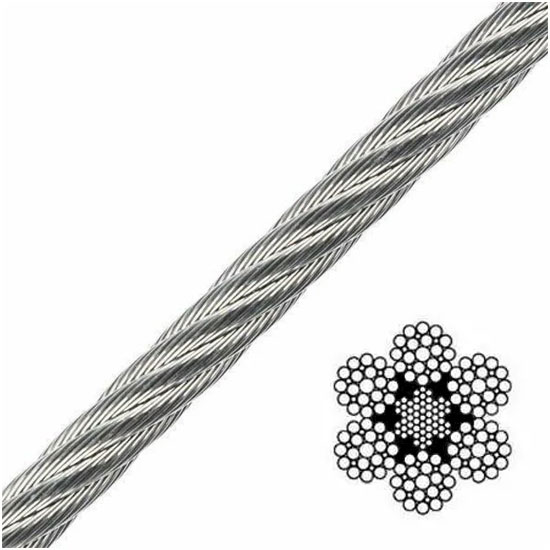 WIRE ROPE STAINLESS STEEL 6 X 25 STRANDS 1/2" DIAMETER (BY/FOOT)
