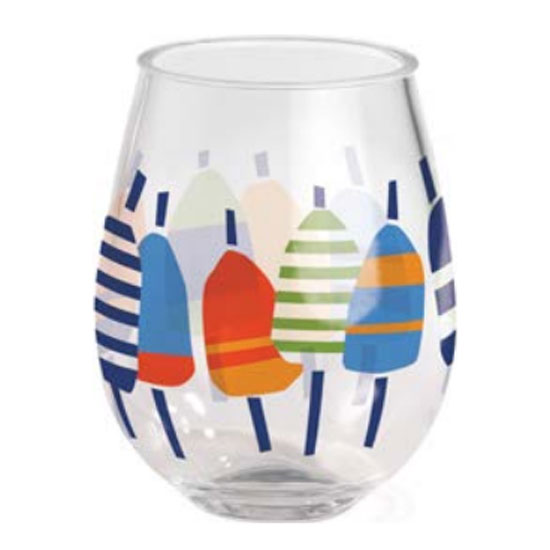 MERRITT NAUTICAL BUOYS 15 OZ STEMLESS WINE GLASS
