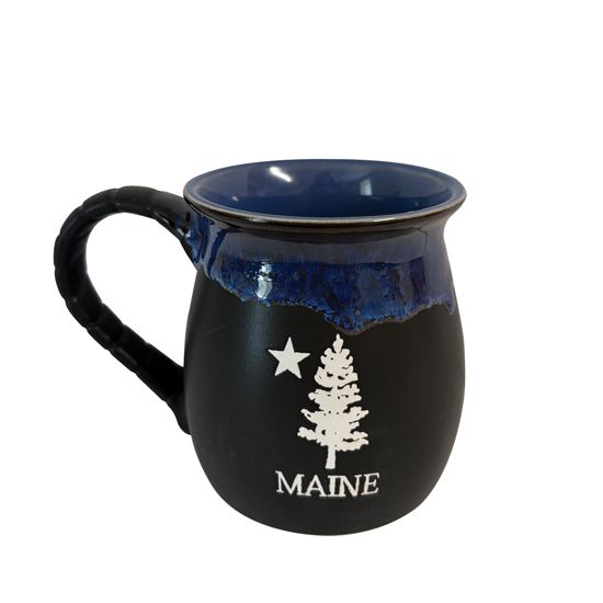 MAINE SCENE MAINE PINE & STAR BLACK W/ BLUE DRIP MUG