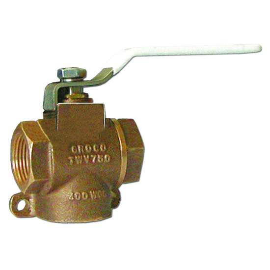 GROCO 1/2" NPT BRONZE THREE WAY VALVE