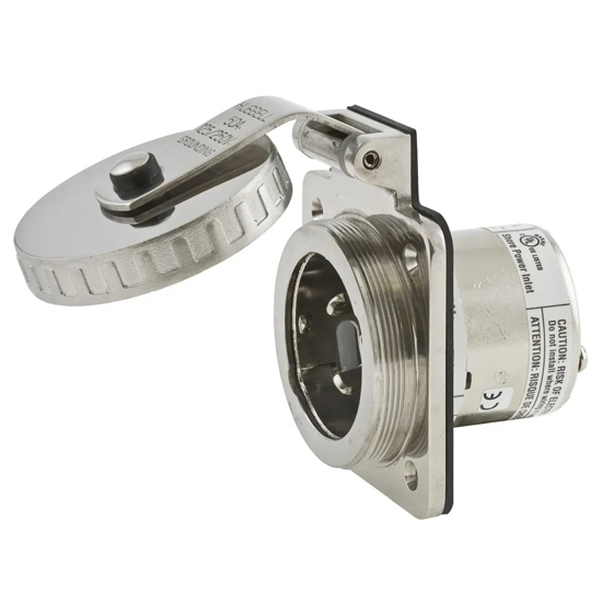 HUBBELL TWIST-LOCK&REG 125/250V 3-POLE CHROME PLATED BRASS SHORE POWER INLET