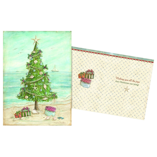 VINTAGE BEACH TREE CHRISTMAS CARDS 16 CARDS PER BOX (ENVELOPES INCLUDED)