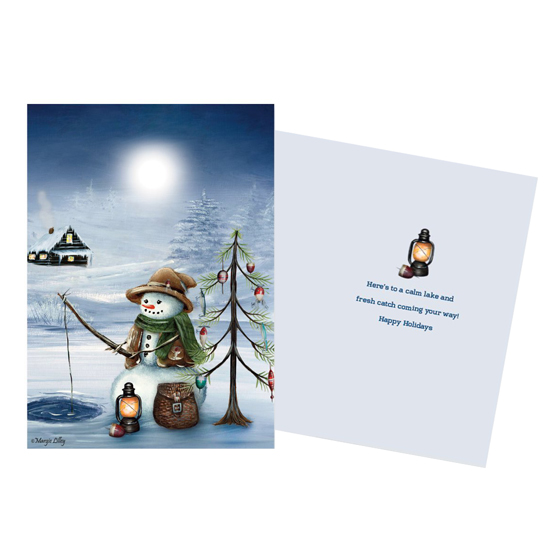 FISHING SNOWMAN CHRISTMAS CARDS 18 CARDS PER BOX (ENVELOPES INCLUDED)