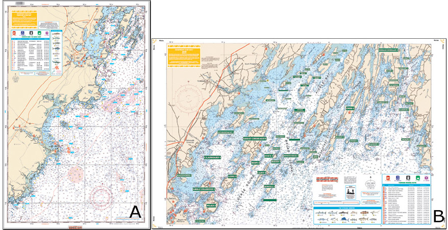 CHART WATERPROOF FISHING CASCO BAY, SACO BAY