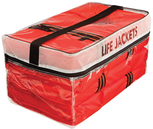 KENT CLEAR STORAGE BAG WITH FOUR ADULT UNIVERSAL TYPE II LIFEVEST USCG