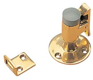 SEA DOG DOOR STOP CATCH BRASS WITH RUBBER CUSHION 2-1/2" X 2" ROUND BASE