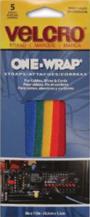 VELCRO STRAP MULTI COLORED 5 PACK 1/2" X 8"