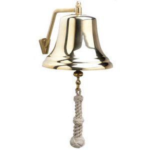 POLISHED BRASS BELL 8" W/MONKEYFIST LANYARD USCG