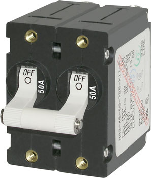 BLUE SEA 7242 A-SERIES WHITE TOGGLE CIRCUIT BREAKER DOUBLE POLE 50A