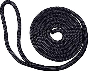 ROCKPOINT ROPE DOCK LINE NYLON DOUBLE BRAID SOLID BLACK 1/2" X 15'