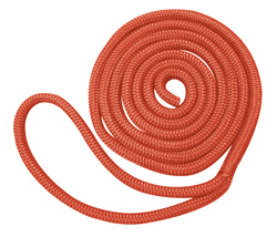 ROCKPOINT ROPE DOCK LINE NYLON DOUBLE BRAID SOLID RED 3/8" X 15'
