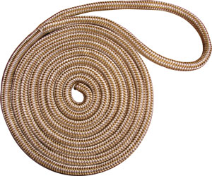 ROCKPOINT ROPE DOCK LINE NYLON DOUBLE BRAID WHITE/GOLD 1/2" X 25'