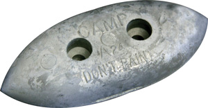 CAMP ZINC HULL PLATE ANODE TWO HOLE 13 OUNCE 4-3/4" X 2"