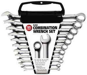 COMBINATION WRENCH SET 11 PIECE SAE POLISHED STEEL