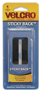 VELCRO STRIP STICKY BACK BLACK 3/4" X 3.5" 4 PACK