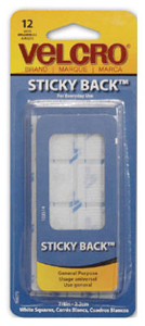 VELCRO STICKY BACK SQUARES 7/8" WHITE  12 COUNT