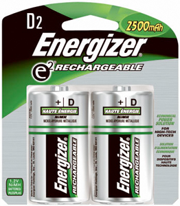 BATTERY ENERGIZER D 2 PACK  RECHARGEABLE