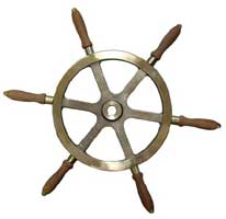 STEERING WHEEL 16" BRONZE WITH TEAK HANDLES 3/4" TAPERED BORE