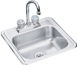 SINK SINGLE BAY STAINLESS STEEL WITH FAUCET AND STRAINER 15" X 15"
